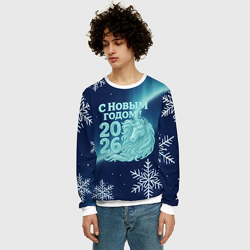 Мужской свитшот С новым годом 2026 - лошадь / 3D-Белый – фото 3