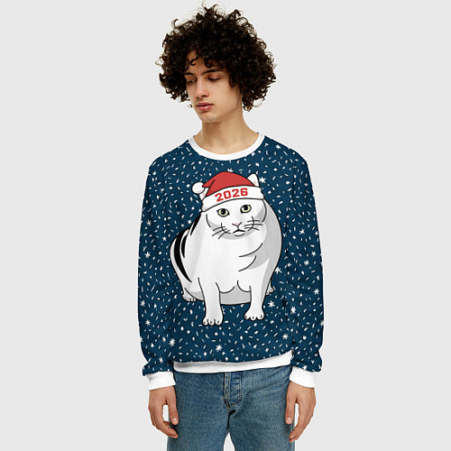 Мужской свитшот Кот мем - 2026 / 3D-Белый – фото 3