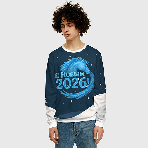 Мужской свитшот С Новым 2026 снежная надпись / 3D-Белый – фото 3