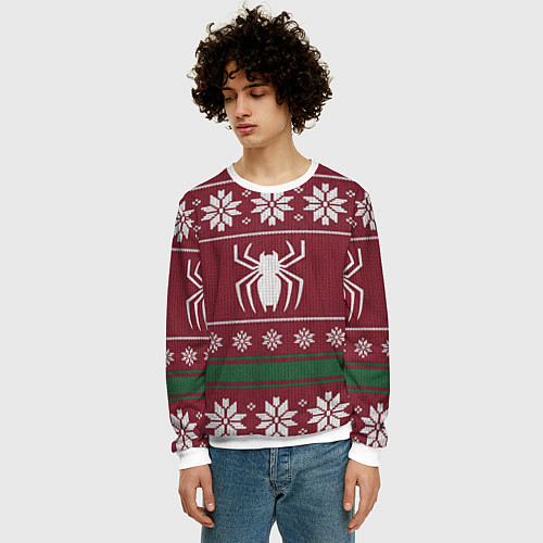 Мужской свитшот Рождественский свитер Человека паука / 3D-Белый – фото 3