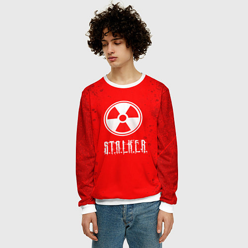 Мужской свитшот Stalker - белое на красном / 3D-Белый – фото 3