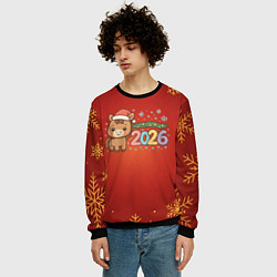 Свитшот мужской Новогодняя лошадка 2026 на красном фоне, цвет: 3D-черный — фото 2