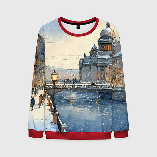 Мужской свитшот Санкт-Петербург снежный день / 3D-Красный – фото 1