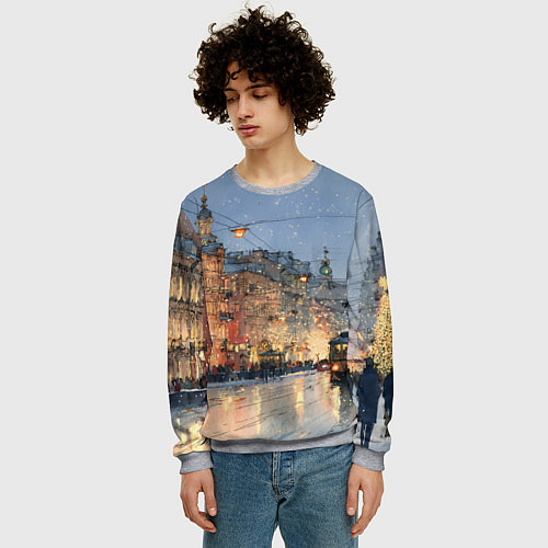 Мужской свитшот Вечер Санкт-Петербурга / 3D-Меланж – фото 3