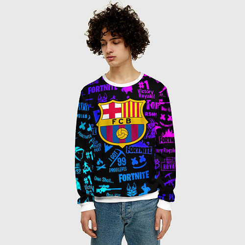 Мужской свитшот Barcelona x fortnite neon / 3D-Белый – фото 3
