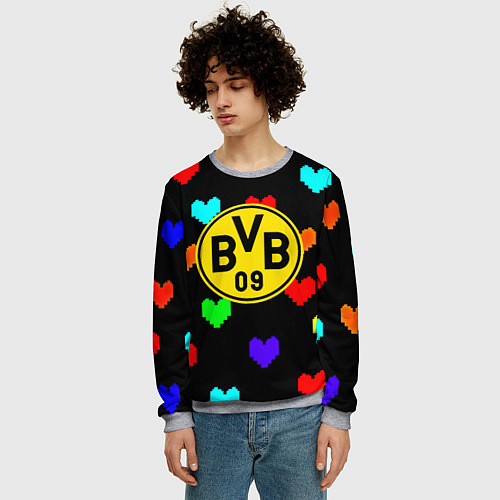 Мужской свитшот Borussia сердца паттерн / 3D-Меланж – фото 3