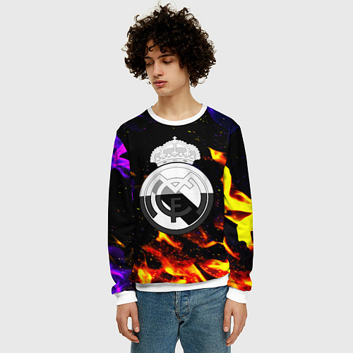 Мужской свитшот Реал Мадрид огонь текстура / 3D-Белый – фото 3
