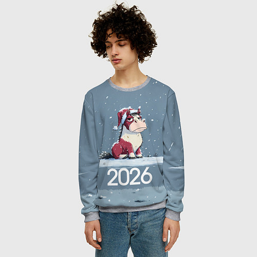 Мужской свитшот 2026 Новогодняя карикатурная лошадка / 3D-Меланж – фото 3