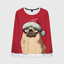 Свитшот мужской Новогодний мопс, цвет: 3D-белый