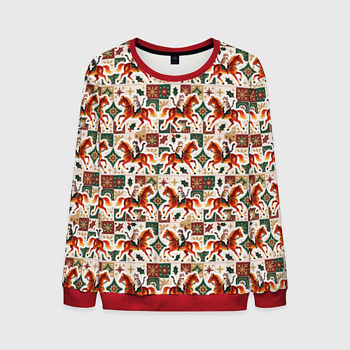 Мужской свитшот Винтажные коты всадники на лошади / 3D-Красный – фото 1