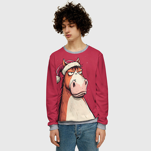 Мужской свитшот Комичная новогодняя лошадь / 3D-Меланж – фото 3