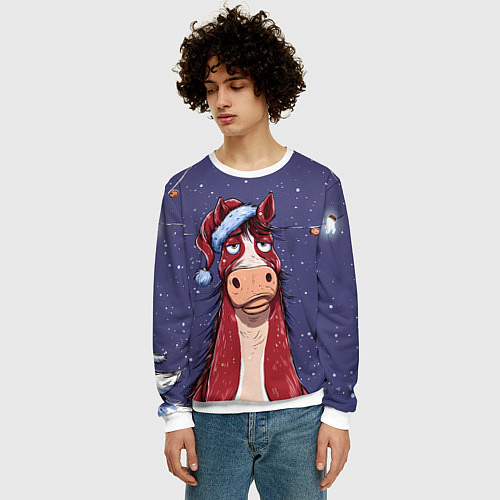 Мужской свитшот Новогодняя лошадь символ 2026 года / 3D-Белый – фото 3