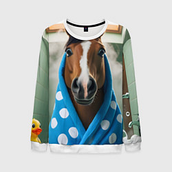Свитшот мужской Лошадь в ванной, цвет: 3D-белый