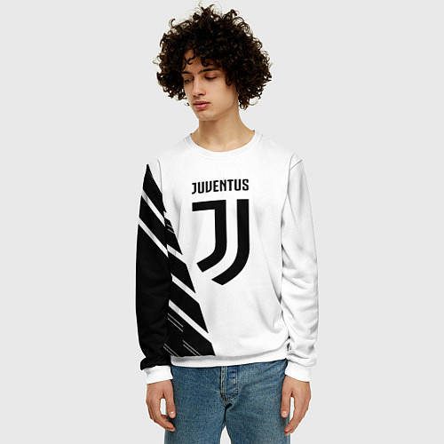 Мужской свитшот Ювентус полосы геометрия текстура / 3D-Белый – фото 3