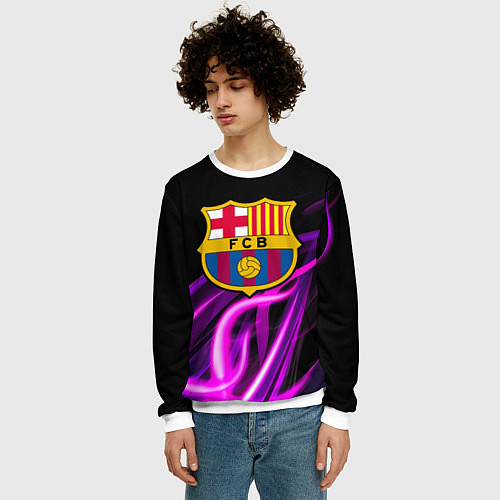 Мужской свитшот Барселона неоновый огонь текстура / 3D-Белый – фото 3