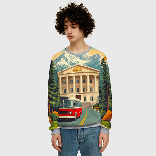 Мужской свитшот Классика у подножия гор / 3D-Меланж – фото 3