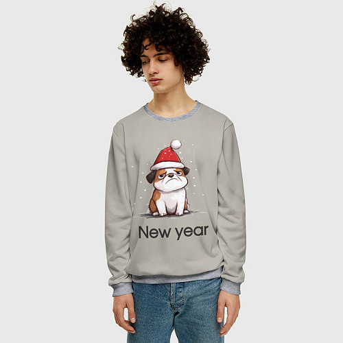 Мужской свитшот New year - милая собачка / 3D-Меланж – фото 3