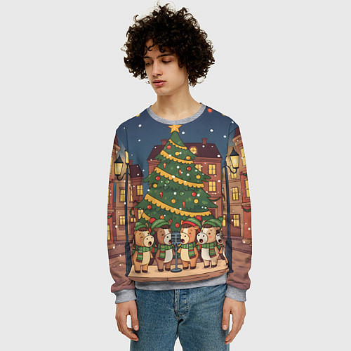 Мужской свитшот Новогодний хор лошадок / 3D-Меланж – фото 3