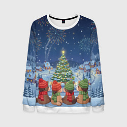 Свитшот мужской Лошадки в новогоднюю ночь, цвет: 3D-белый