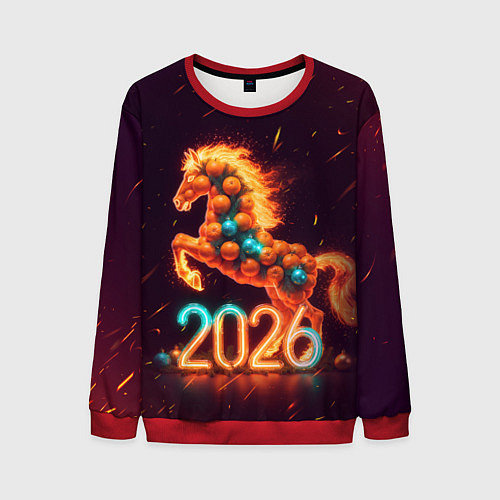 Мужской свитшот Новогодняя мандариновая лошадь 2026 / 3D-Красный – фото 1