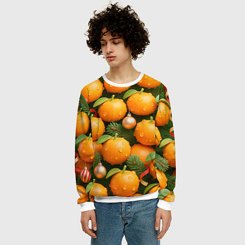 Мужской свитшот Мандариновое настроение / 3D-Белый – фото 3