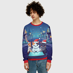 Свитшот мужской Новогодние котики с планшетом, цвет: 3D-красный — фото 2