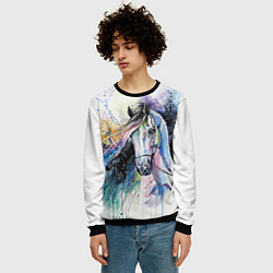 Свитшот мужской Акварельная лошадь, цвет: 3D-черный — фото 2