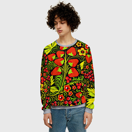 Мужской свитшот Хохлома: земляника / 3D-Меланж – фото 3