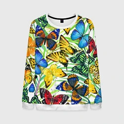 Свитшот мужской Тропические бабочки, цвет: 3D-белый
