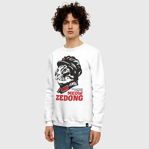 Мужской свитшот Meow Zedong Revolution forever / Белый – фото 3