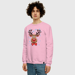 Свитшот хлопковый мужской Рождественский олень, цвет: светло-розовый — фото 2