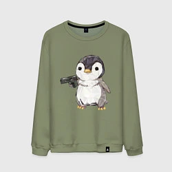 Свитшот хлопковый мужской Пингвин с пистолетом, цвет: авокадо