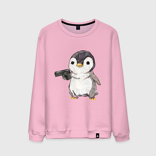 Мужской свитшот Пингвин с пистолетом / Светло-розовый – фото 1