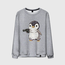 Свитшот хлопковый мужской Пингвин с пистолетом, цвет: меланж