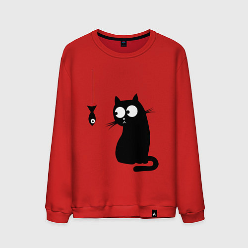 Мужской свитшот Кот и рыба / Красный – фото 1