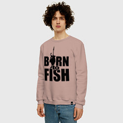 Свитшот хлопковый мужской Born to fish, цвет: пыльно-розовый — фото 2