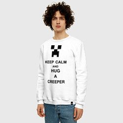 Свитшот хлопковый мужской Keep Calm & Hug A Creeper, цвет: белый — фото 2
