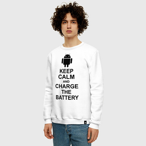 Мужской свитшот Keep Calm & Charge The Battery (Android) / Белый – фото 3