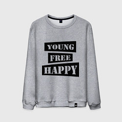 Свитшот хлопковый мужской Young free happy, цвет: меланж