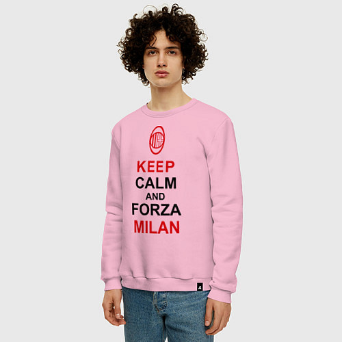 Мужской свитшот Keep Calm & Forza Milan / Светло-розовый – фото 3