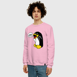 Свитшот хлопковый мужской Пингвин: Linux, цвет: светло-розовый — фото 2