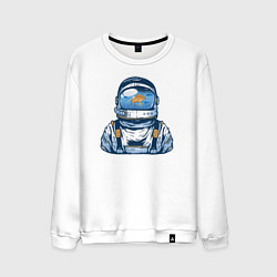 Свитшот хлопковый мужской Космонавт-аквариум, цвет: белый