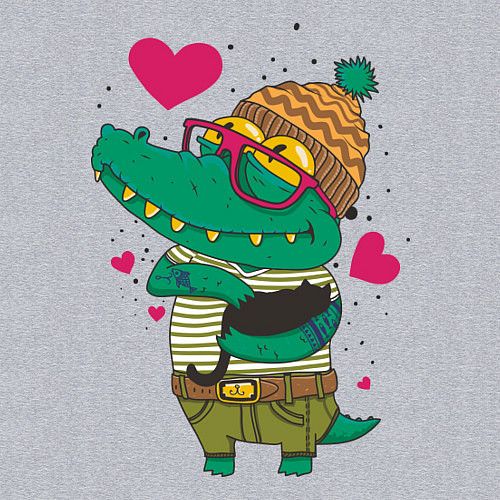 Мужской свитшот Влюбленный крокодил / Меланж – фото 3