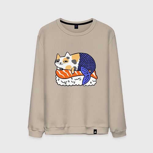 Мужской свитшот Sushi Cat / Миндальный – фото 1
