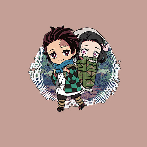 Мужской свитшот Танджиро и Незуко Камадо / Пыльно-розовый – фото 3