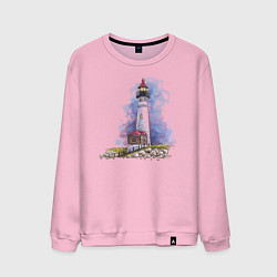 Свитшот хлопковый мужской Crisp Point Lighthouse, цвет: светло-розовый