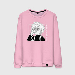 Свитшот хлопковый мужской Killua Hunter x Hunter Киллуа, цвет: светло-розовый