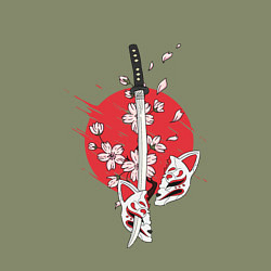 Свитшот хлопковый мужской Катана на фоне сакуры Z, цвет: авокадо — фото 2