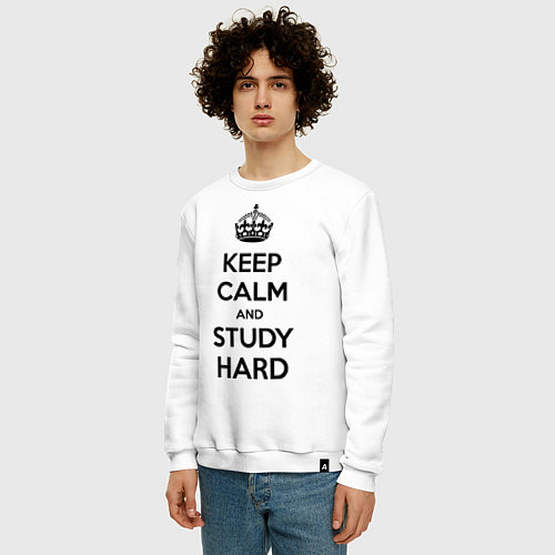 Мужской свитшот Keep Calm & Study Hard / Белый – фото 3