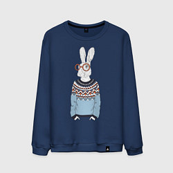 Свитшот хлопковый мужской Кролик в свитере и очках, цвет: тёмно-синий